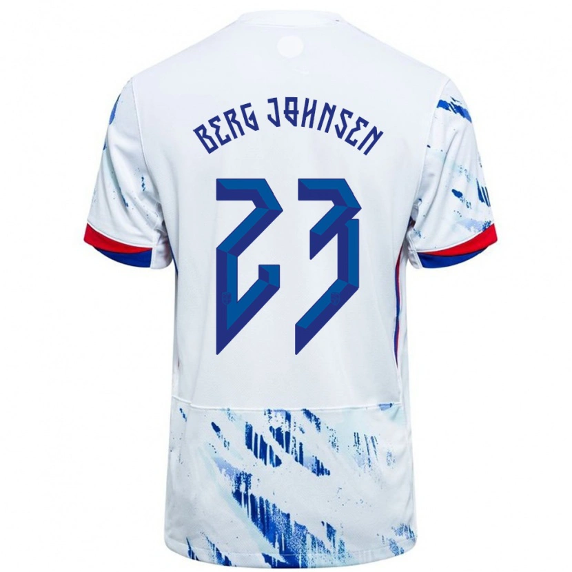 Danxen Heren Noorwegen Lasse Berg Johnsen #23 Wit Blauw Uitshirt Uittenue 24-26 T-Shirt