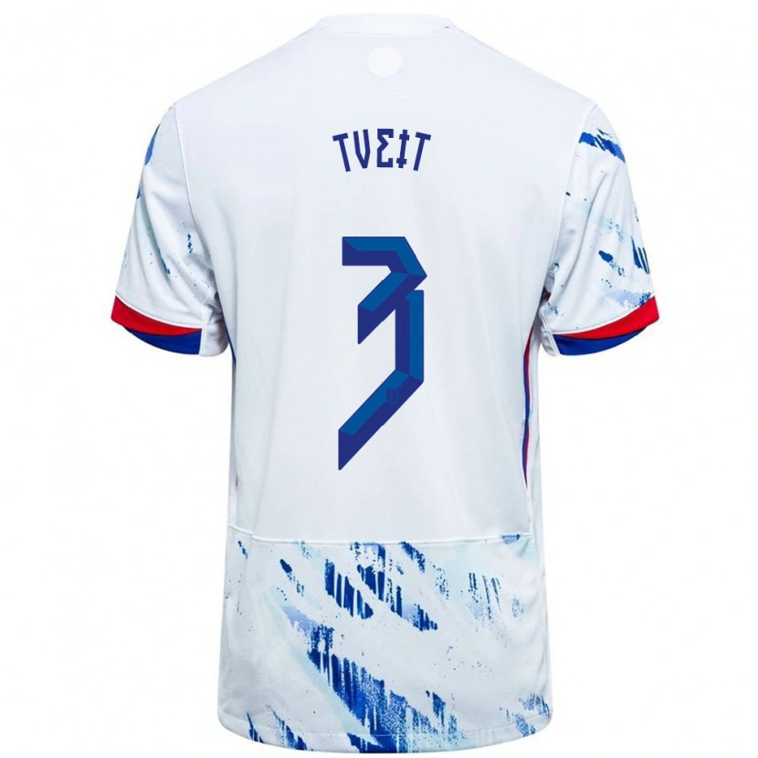Danxen Heren Noorwegen Aksel Tveit #3 Wit Blauw Uitshirt Uittenue 24-26 T-Shirt