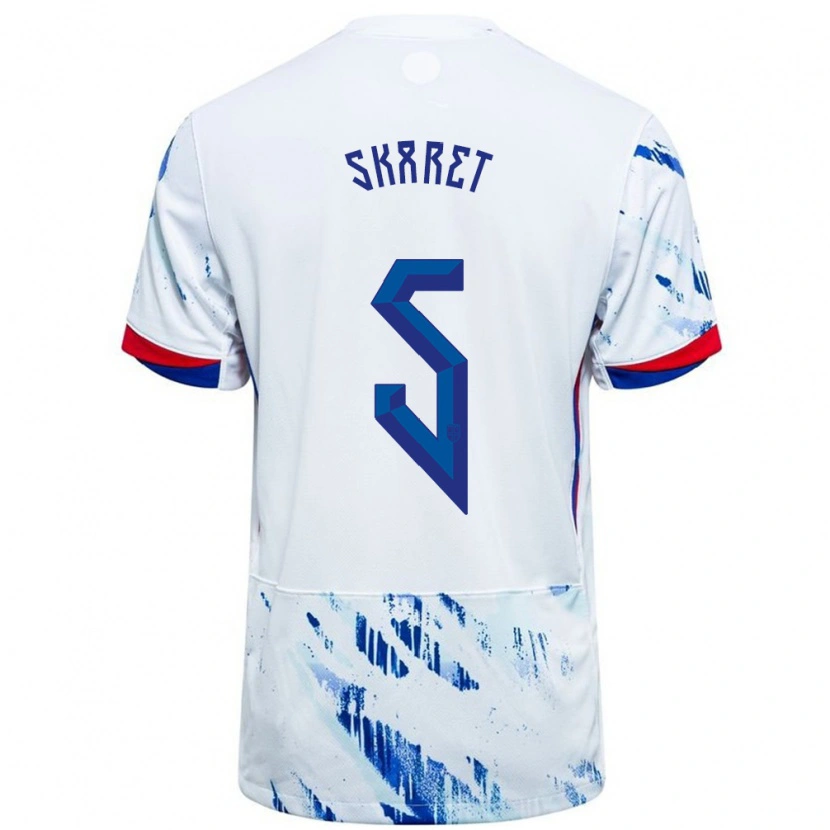 Danxen Heren Noorwegen Brage Skaret #5 Wit Blauw Uitshirt Uittenue 24-26 T-Shirt
