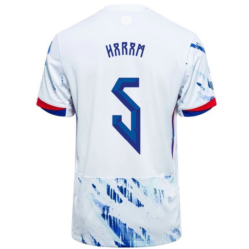 Danxen Heren Noorwegen Simen Haram #5 Wit Blauw Uitshirt Uittenue 24-26 T-Shirt