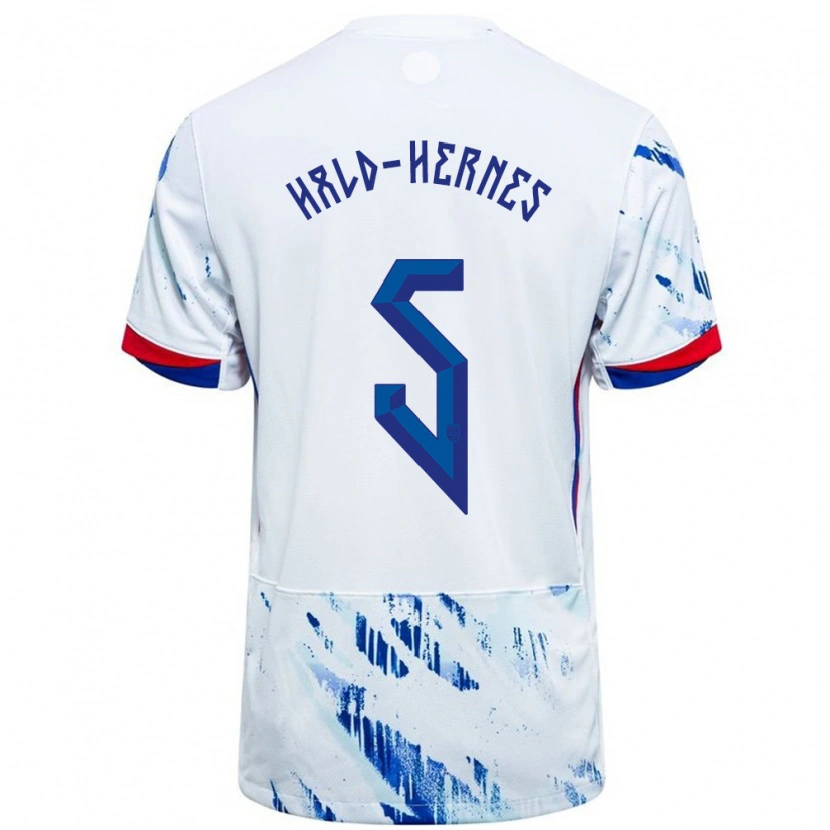 Danxen Heren Noorwegen Ulrik Hald-Hernes #5 Wit Blauw Uitshirt Uittenue 24-26 T-Shirt