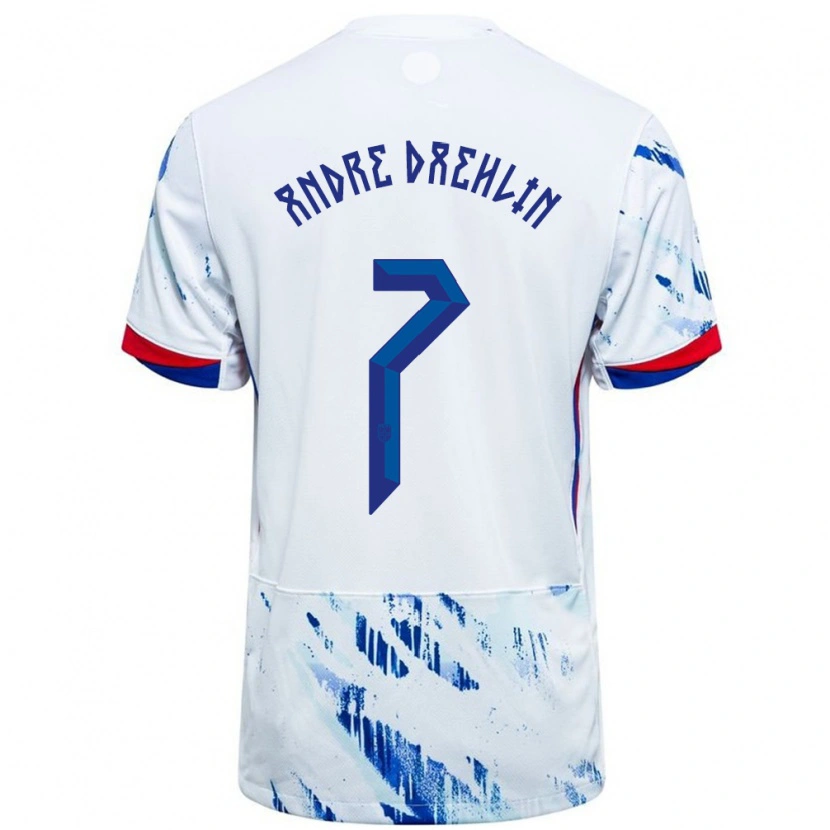 Danxen Heren Noorwegen Kevin André Dæhlin #7 Wit Blauw Uitshirt Uittenue 24-26 T-Shirt