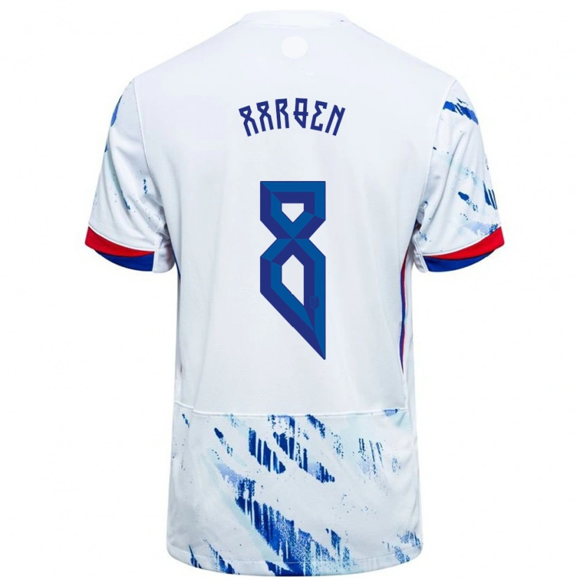 Danxen Heren Noorwegen Isak Hansen-Aarøen #8 Wit Blauw Uitshirt Uittenue 24-26 T-Shirt