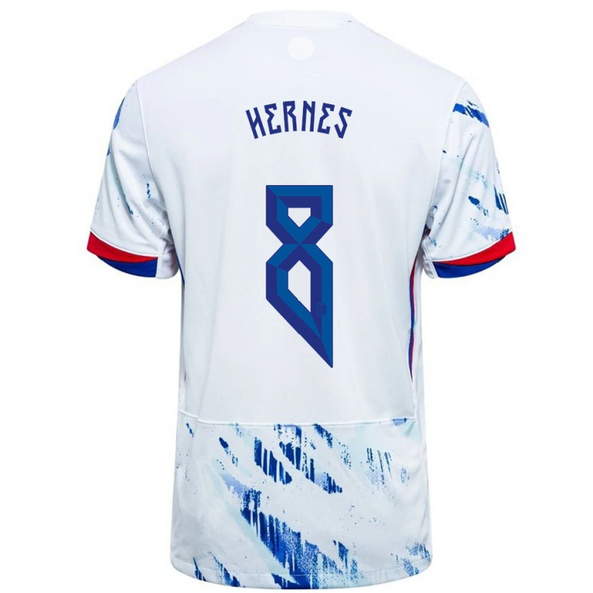 Danxen Heren Noorwegen Travis Hernes #8 Wit Blauw Uitshirt Uittenue 24-26 T-Shirt