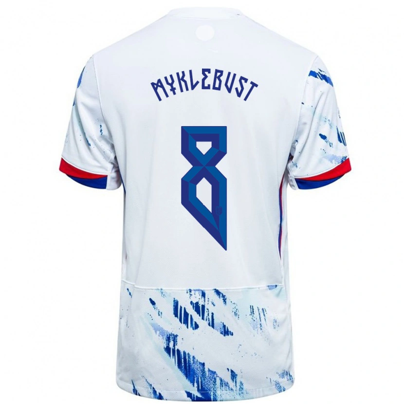 Danxen Heren Noorwegen Lucas Myklebust #8 Wit Blauw Uitshirt Uittenue 24-26 T-Shirt