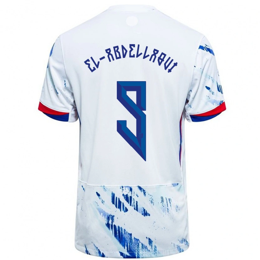 Danxen Heren Noorwegen Jones El-Abdellaoui #9 Wit Blauw Uitshirt Uittenue 24-26 T-Shirt