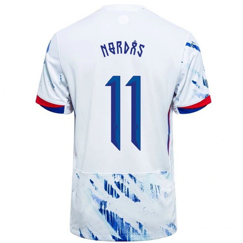 Danxen Heren Noorwegen Lasse Nordås #11 Wit Blauw Uitshirt Uittenue 24-26 T-Shirt