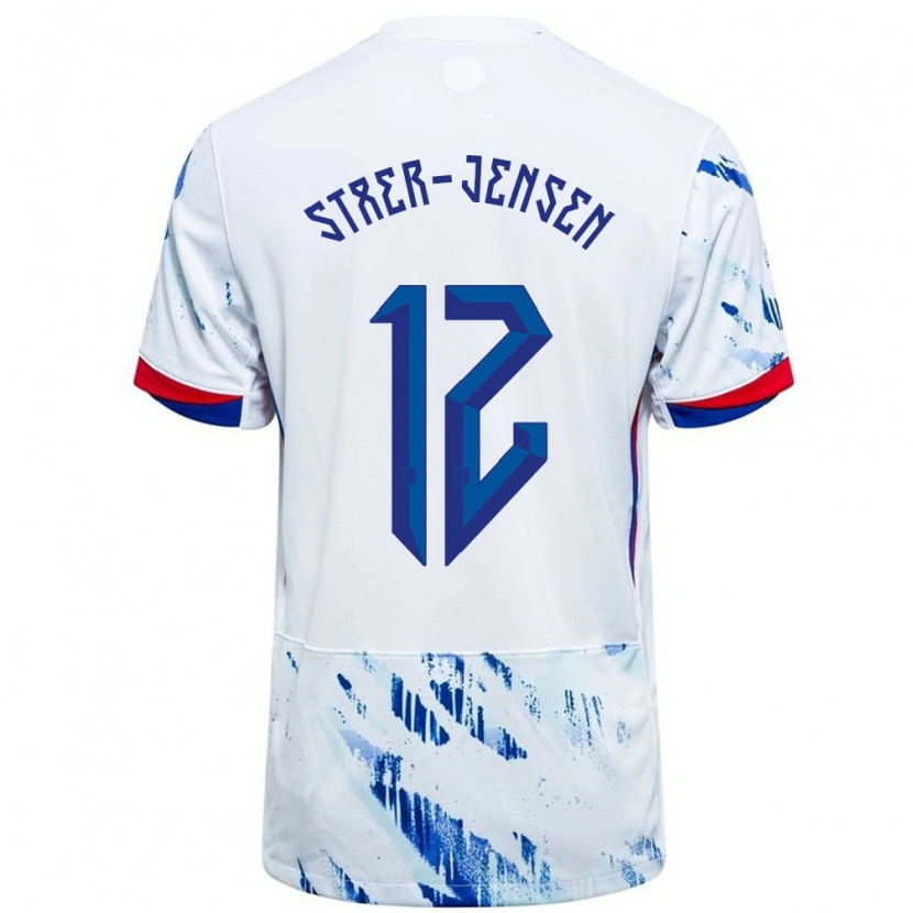 Danxen Heren Noorwegen Magnus Stær-Jensen #12 Wit Blauw Uitshirt Uittenue 24-26 T-Shirt