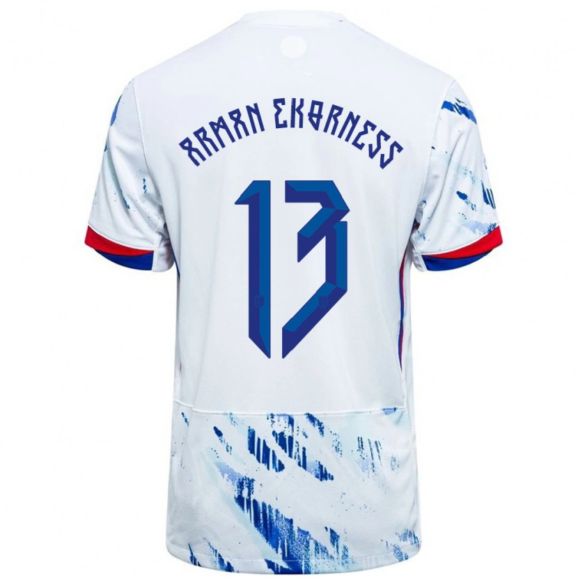 Danxen Heren Noorwegen Karsten Arman Ekorness #13 Wit Blauw Uitshirt Uittenue 24-26 T-Shirt