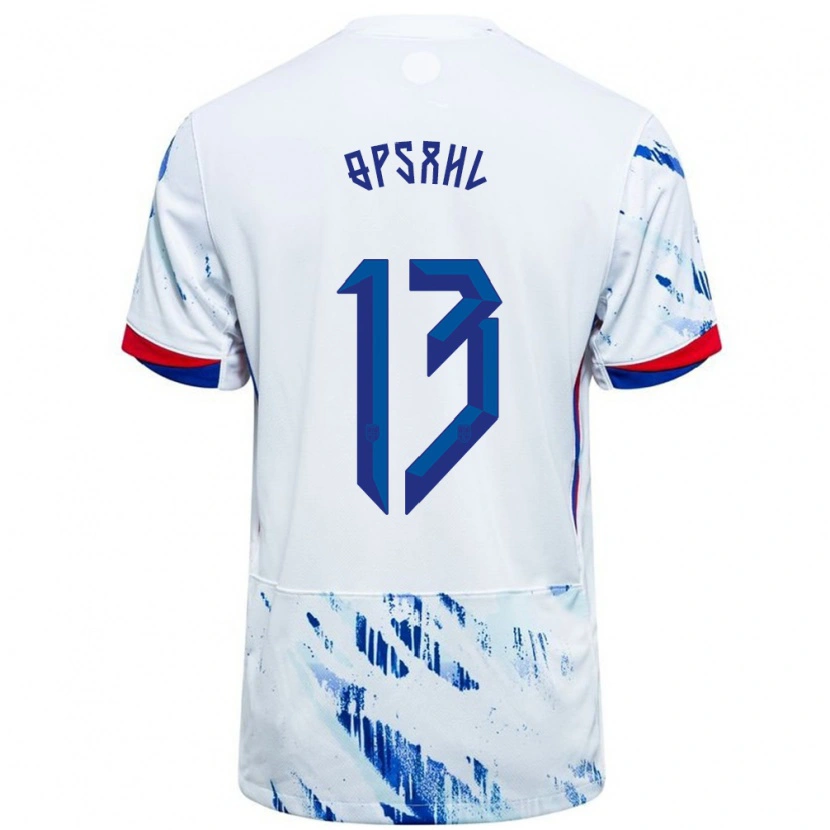 Danxen Heren Noorwegen Herman Opsahl #13 Wit Blauw Uitshirt Uittenue 24-26 T-Shirt
