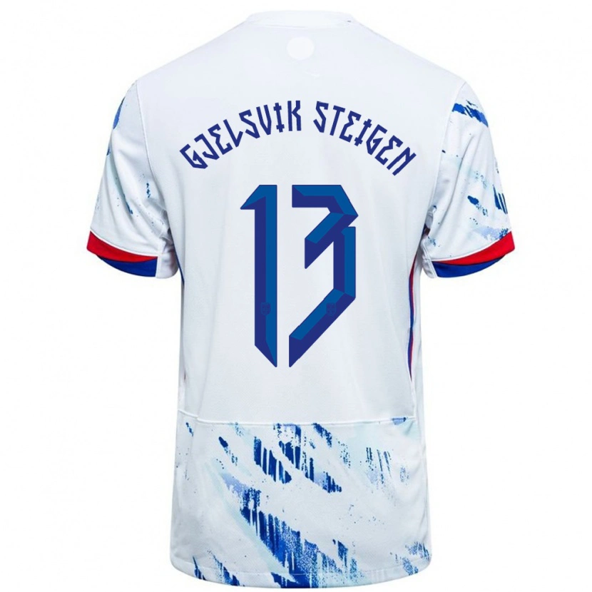 Danxen Heren Noorwegen Rasmus Gjelsvik Steigen #13 Wit Blauw Uitshirt Uittenue 24-26 T-Shirt