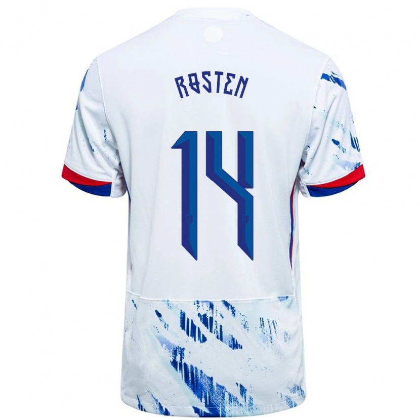 Danxen Heren Noorwegen Håkon Røsten #14 Wit Blauw Uitshirt Uittenue 24-26 T-Shirt