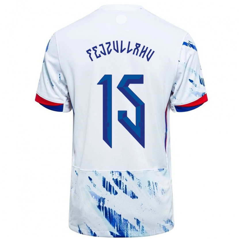 Danxen Heren Noorwegen Arigon Fejzullahu #15 Wit Blauw Uitshirt Uittenue 24-26 T-Shirt