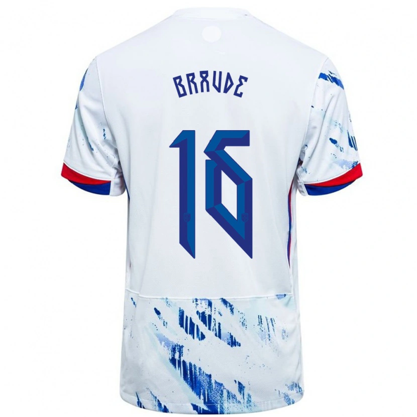 Danxen Heren Noorwegen Oliver Braude #16 Wit Blauw Uitshirt Uittenue 24-26 T-Shirt