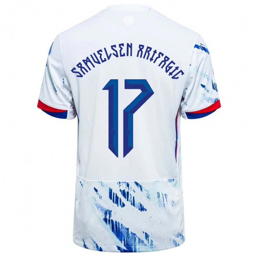 Danxen Heren Noorwegen Elias Samuelsen Arifagic #17 Wit Blauw Uitshirt Uittenue 24-26 T-Shirt