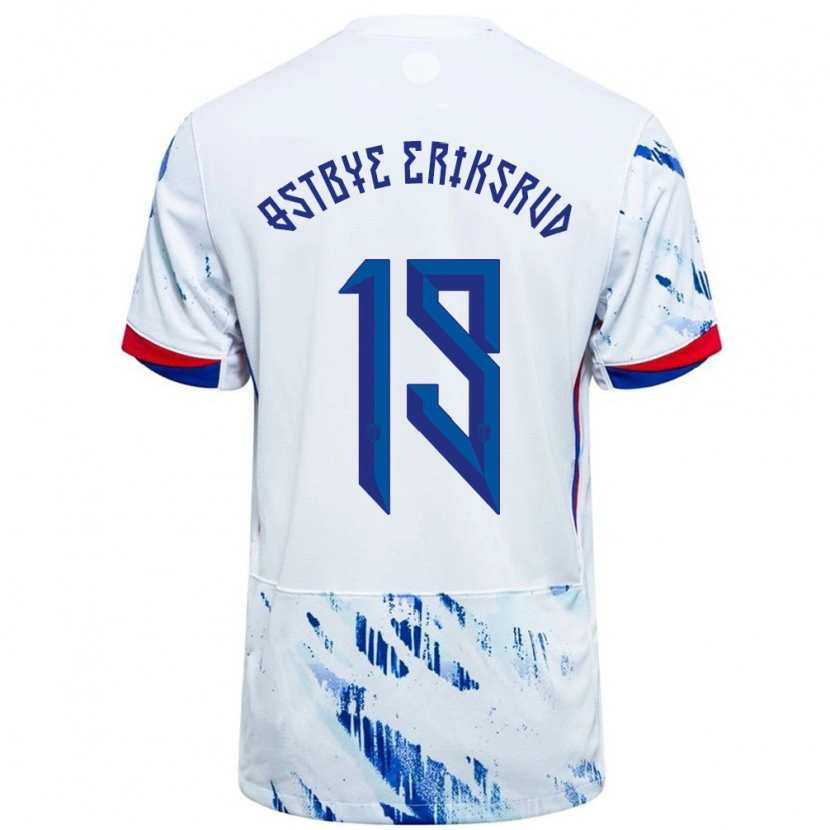 Danxen Heren Noorwegen Marius Østbye Eriksrud #19 Wit Blauw Uitshirt Uittenue 24-26 T-Shirt