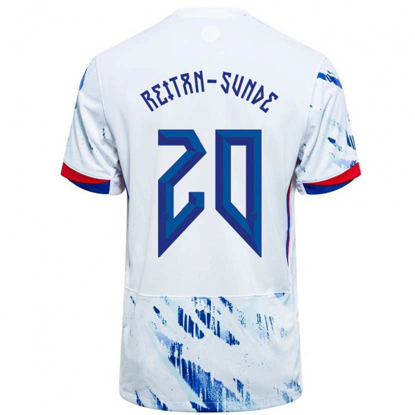 Danxen Heren Noorwegen Jesper Reitan-Sunde #20 Wit Blauw Uitshirt Uittenue 24-26 T-Shirt
