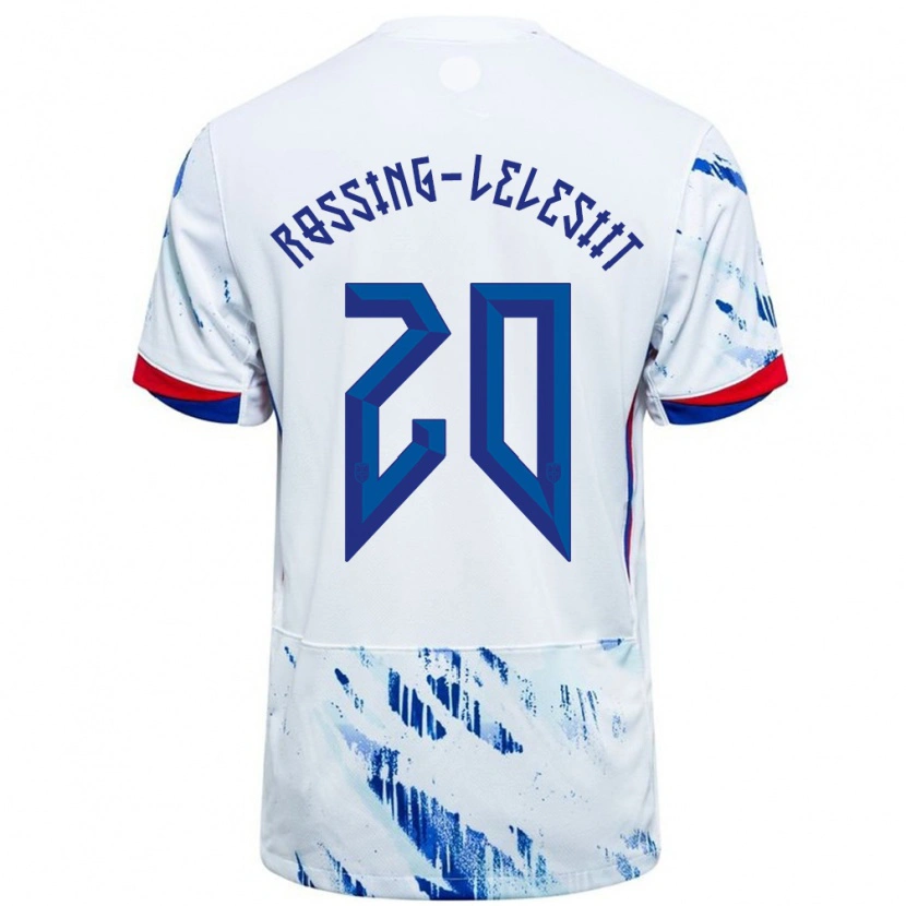 Danxen Heren Noorwegen Alexander Røssing-Lelesiit #20 Wit Blauw Uitshirt Uittenue 24-26 T-Shirt