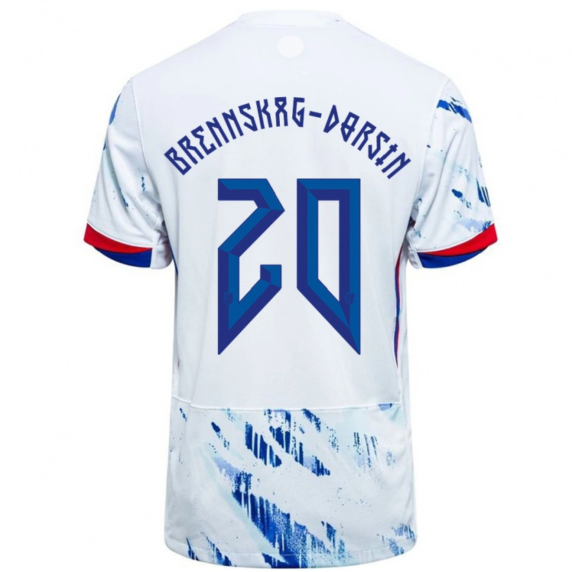 Danxen Heren Noorwegen Leo Brennskag-Dorsin #20 Wit Blauw Uitshirt Uittenue 24-26 T-Shirt