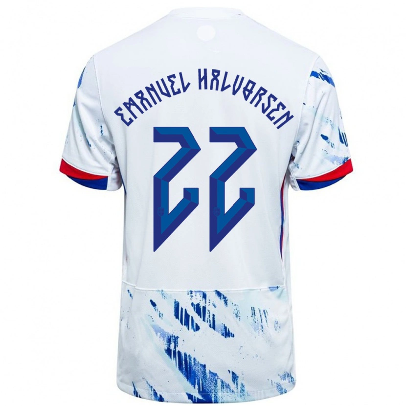 Danxen Heren Noorwegen Victor Emanuel Halvorsen #22 Wit Blauw Uitshirt Uittenue 24-26 T-Shirt