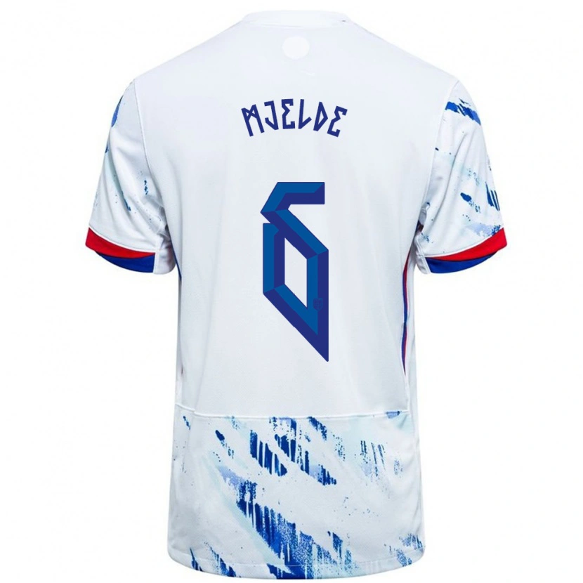 Danxen Heren Noorwegen Maren Mjelde #6 Wit Blauw Uitshirt Uittenue 24-26 T-Shirt