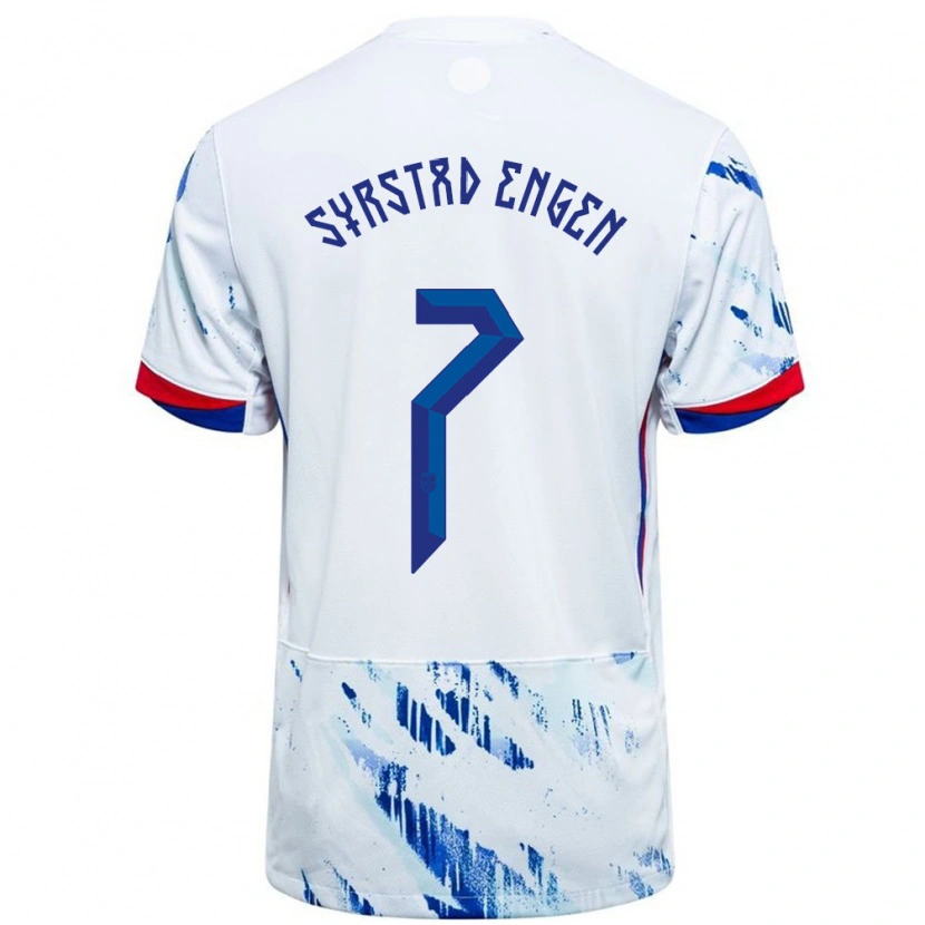 Danxen Heren Noorwegen Ingrid Syrstad Engen #7 Wit Blauw Uitshirt Uittenue 24-26 T-Shirt