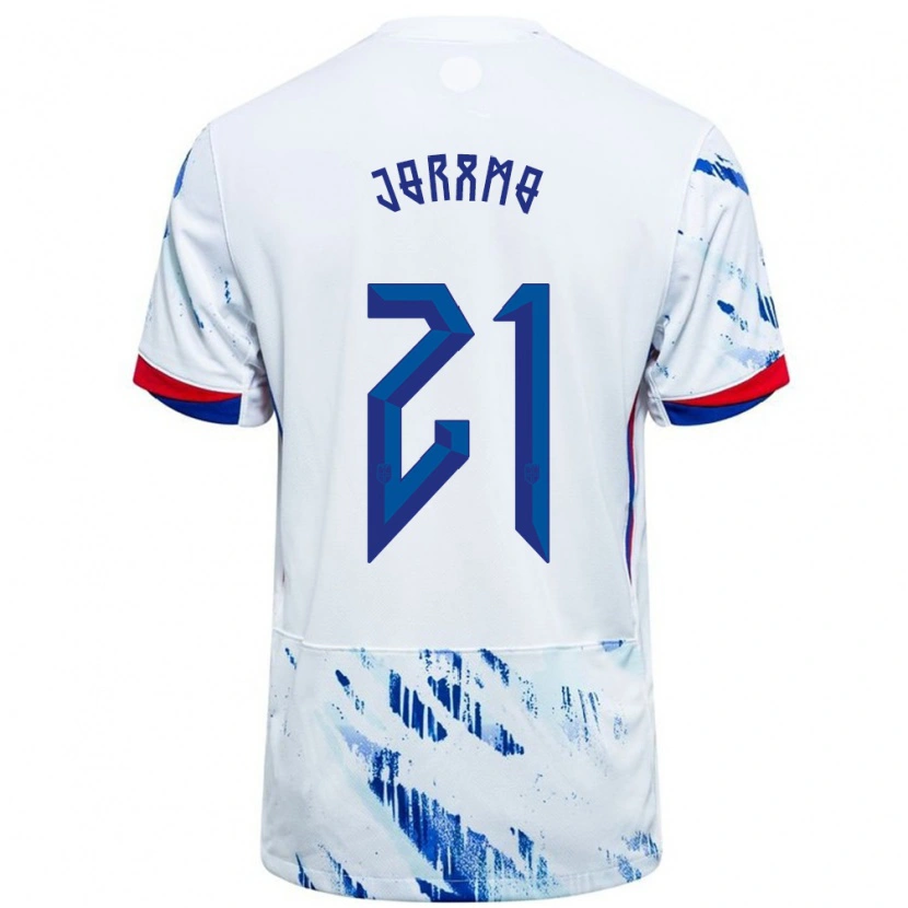 Danxen Heren Noorwegen Emilie Joramo #21 Wit Blauw Uitshirt Uittenue 24-26 T-Shirt