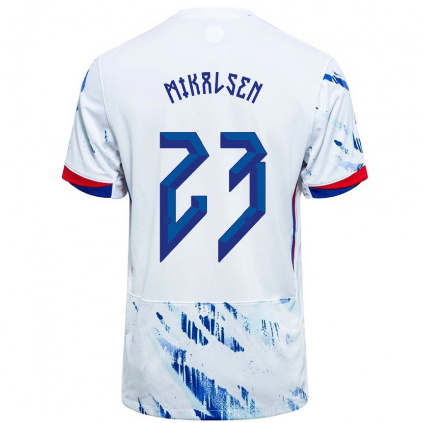 Danxen Heren Noorwegen Aurora Mikalsen #23 Wit Blauw Uitshirt Uittenue 24-26 T-Shirt