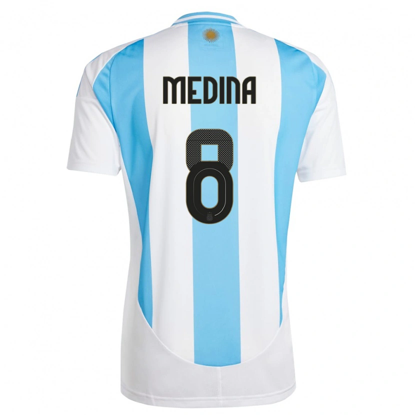 Danxen Dames Argentinië Cristian Medina #8 Wit Blauw Thuisshirt Thuistenue 24-26 T-Shirt