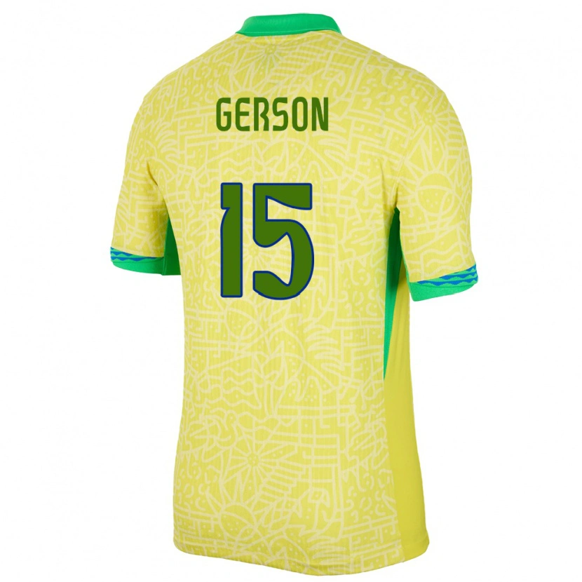 Danxen Dames Brazilië Gerson #15 Geel Thuisshirt Thuistenue 24-26 T-Shirt
