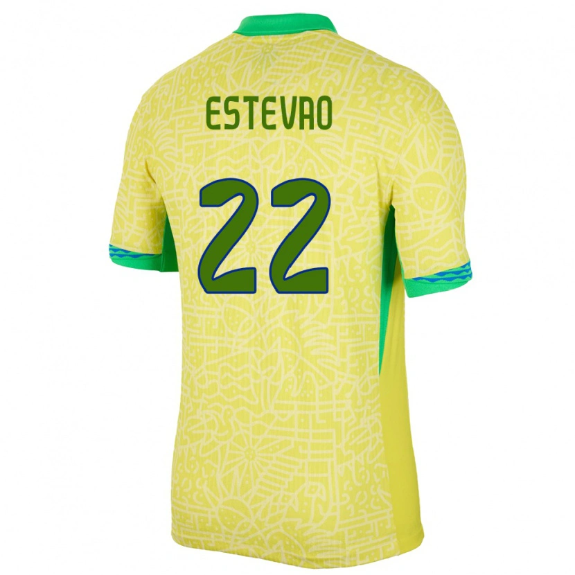 Danxen Dames Brazilië Estêvão #22 Geel Thuisshirt Thuistenue 24-26 T-Shirt