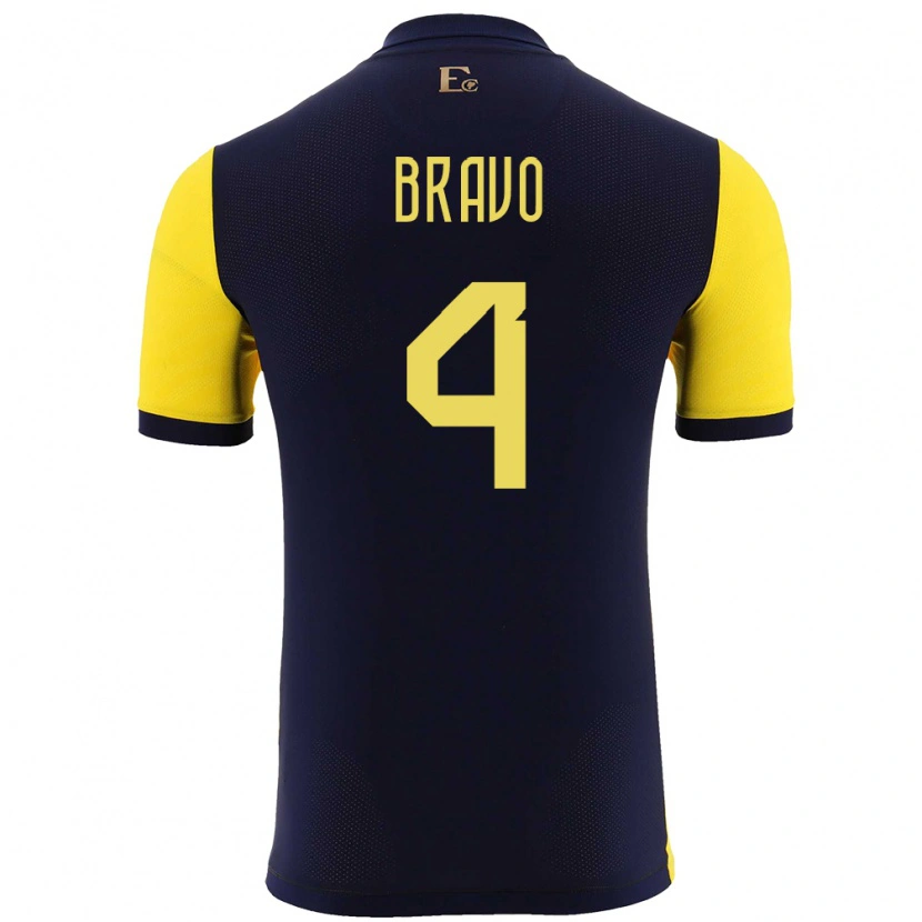Danxen Dames Ecuador Jhon Bravo #4 Geel Thuisshirt Thuistenue 24-26 T-Shirt