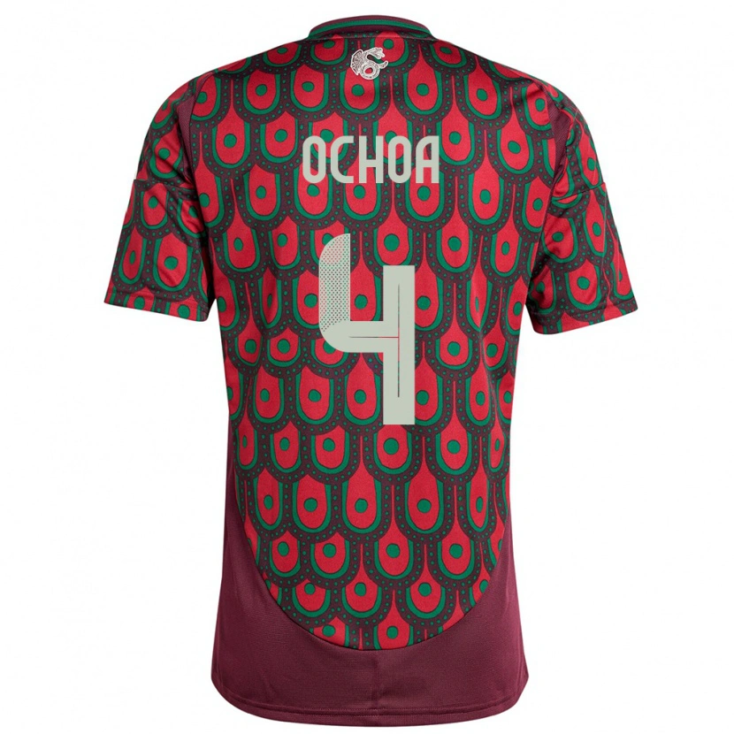 Danxen Dames Mexico Diego Ochoa #4 Kastanjebruin Thuisshirt Thuistenue 24-26 T-Shirt