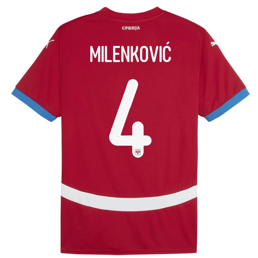 Danxen Dames Servië Nikola Milenković #4 Rood Thuisshirt Thuistenue 24-26 T-Shirt