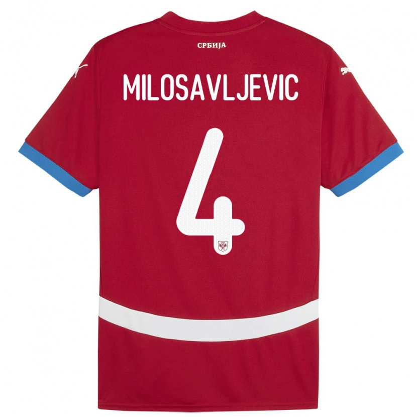 Danxen Dames Servië Veljko Milosavljevic #4 Rood Thuisshirt Thuistenue 24-26 T-Shirt