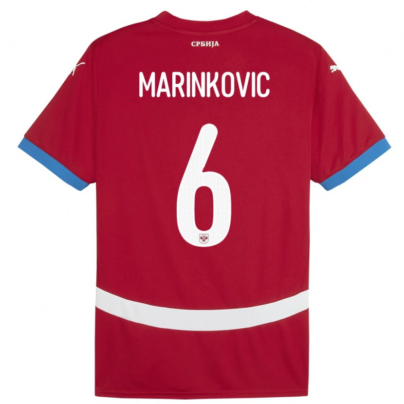Danxen Dames Servië Vojin Marinkovic #6 Rood Thuisshirt Thuistenue 24-26 T-Shirt