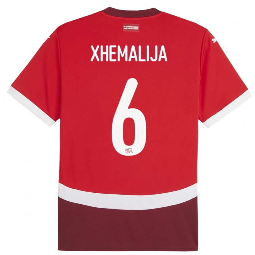 Danxen Dames Zwitserland Demir Xhemalija #6 Rood Thuisshirt Thuistenue 24-26 T-Shirt