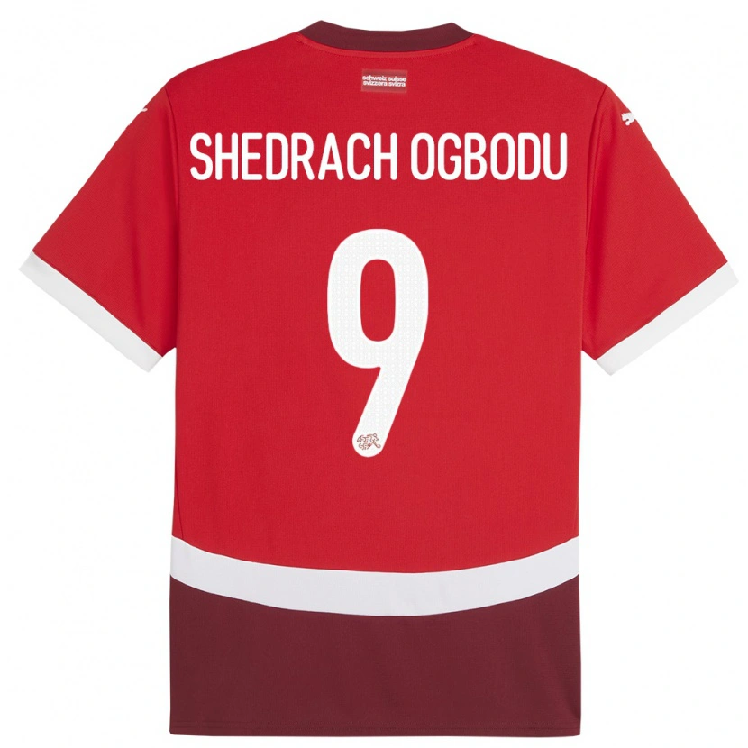 Danxen Dames Zwitserland Nathaniel Shedrach Ogbodu #9 Rood Thuisshirt Thuistenue 24-26 T-Shirt