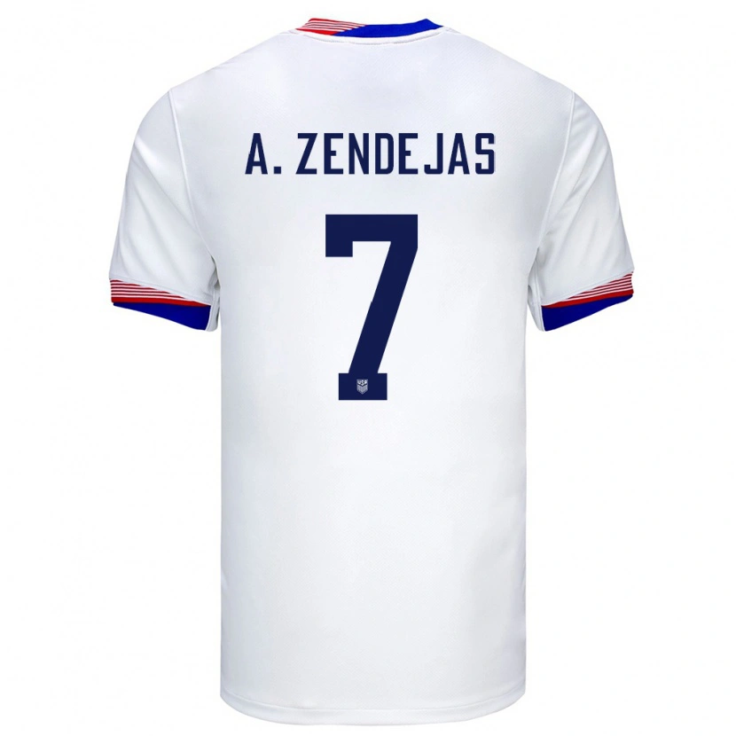 Danxen Dames Verenigde Staten Álex Zendejas #7 Wit Thuisshirt Thuistenue 24-26 T-Shirt