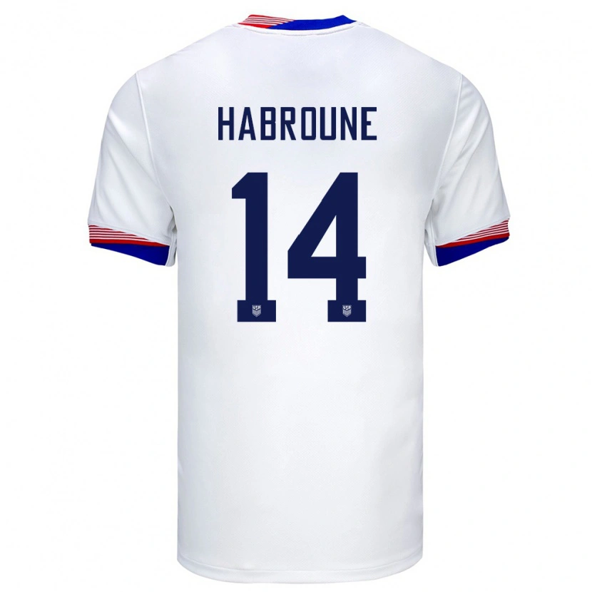 Danxen Dames Verenigde Staten Taha Habroune #14 Wit Thuisshirt Thuistenue 24-26 T-Shirt