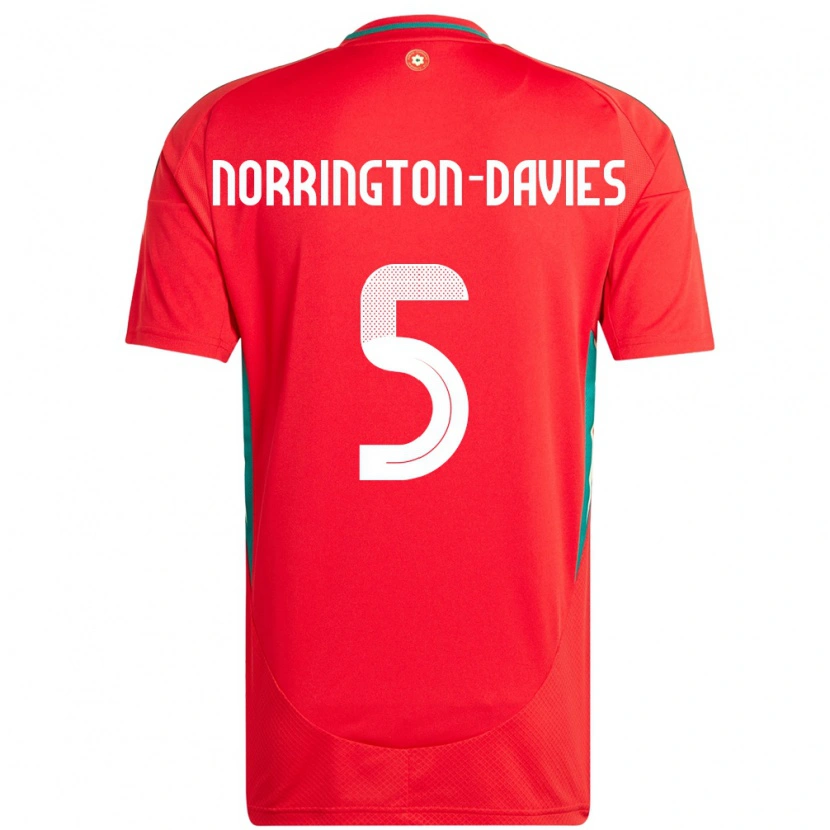 Danxen Dames Wales Rhys Norrington-Davies #5 Rood Thuisshirt Thuistenue 24-26 T-Shirt