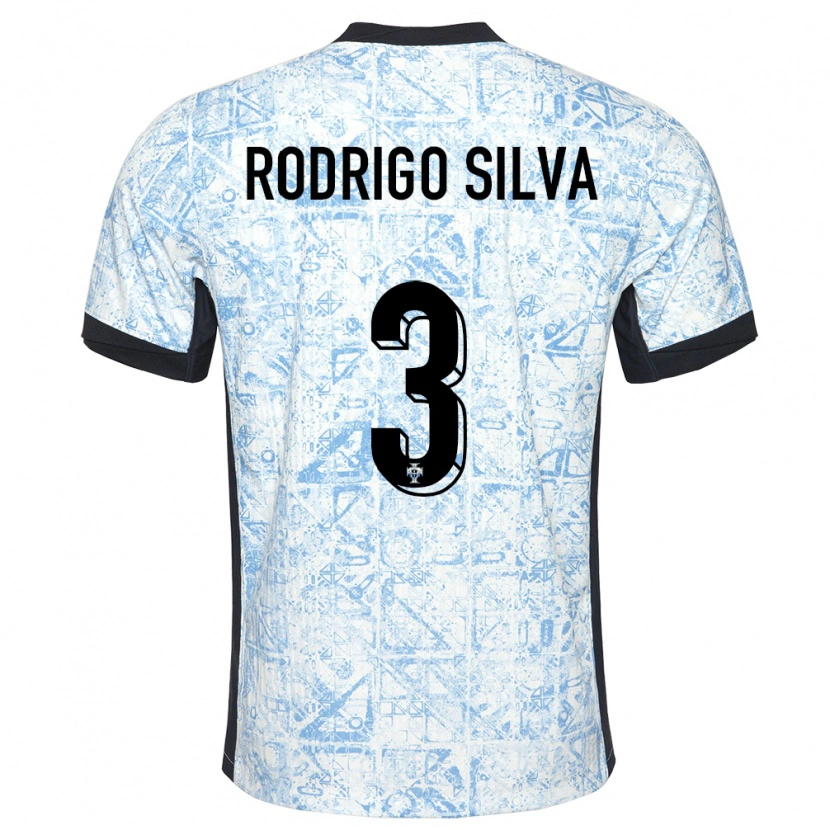 Danxen Dames Portugal Rodrigo Silva #3 Crème Blauw Uitshirt Uittenue 24-26 T-Shirt