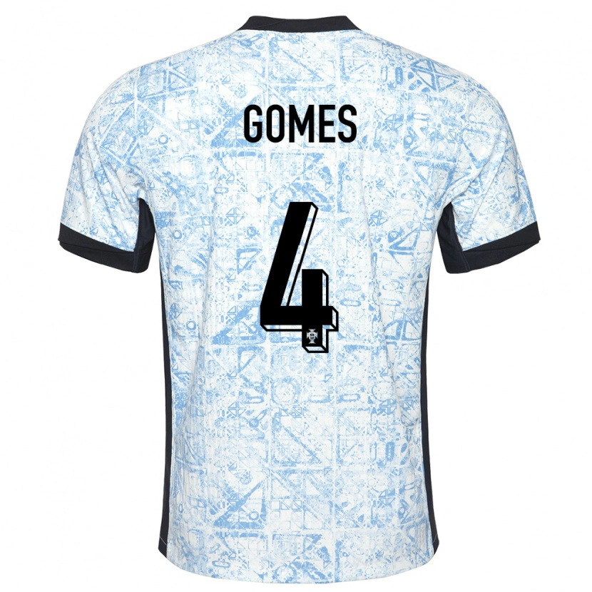 Danxen Dames Portugal Luís Gomes #4 Crème Blauw Uitshirt Uittenue 24-26 T-Shirt