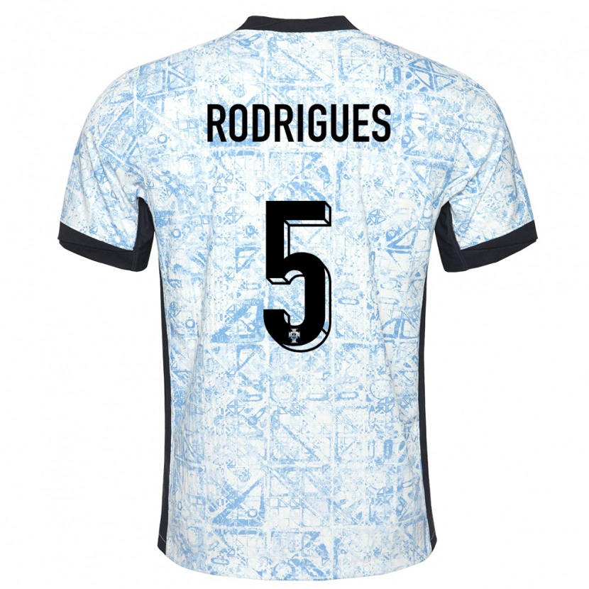Danxen Dames Portugal Rafa Rodrigues #5 Crème Blauw Uitshirt Uittenue 24-26 T-Shirt