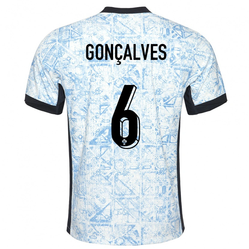 Danxen Dames Portugal Rodrigo Gonçalves #6 Crème Blauw Uitshirt Uittenue 24-26 T-Shirt