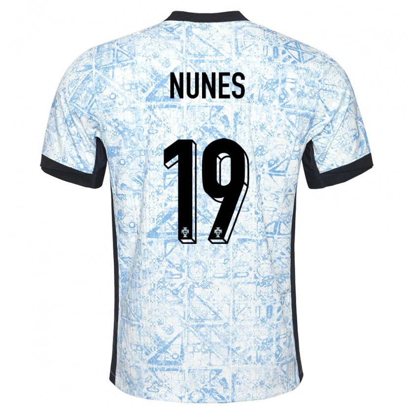 Danxen Dames Portugal Bernardo Nunes #19 Crème Blauw Uitshirt Uittenue 24-26 T-Shirt