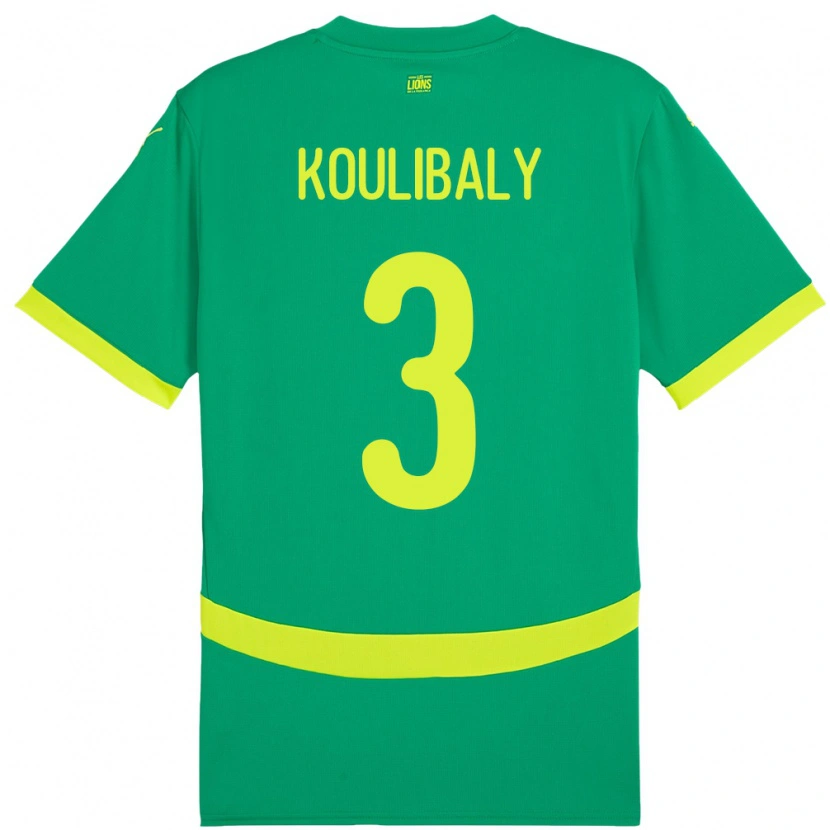 Danxen Dames Senegal Kalidou Koulibaly #3 Groen Uitshirt Uittenue 24-26 T-Shirt