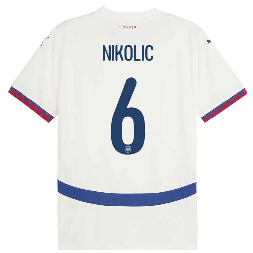 Danxen Dames Servië Lazar Nikolic #6 Wit Uitshirt Uittenue 24-26 T-Shirt