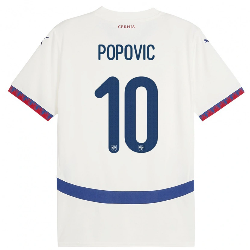 Danxen Dames Servië Matija Popovic #10 Wit Uitshirt Uittenue 24-26 T-Shirt