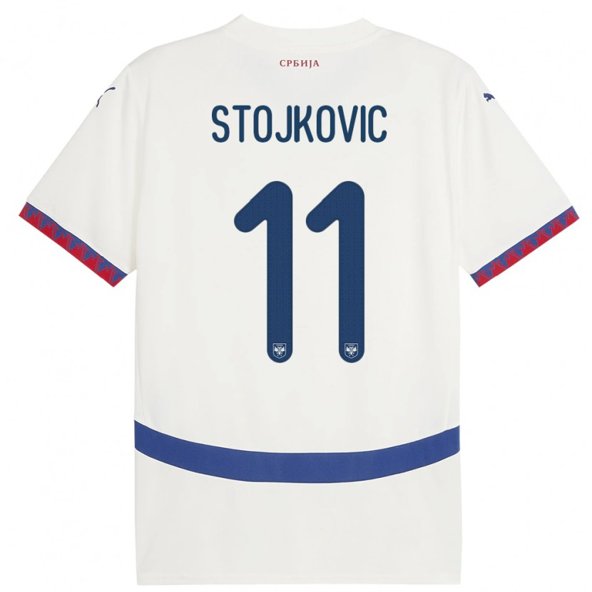 Danxen Dames Servië Strahinja Stojkovic #11 Wit Uitshirt Uittenue 24-26 T-Shirt